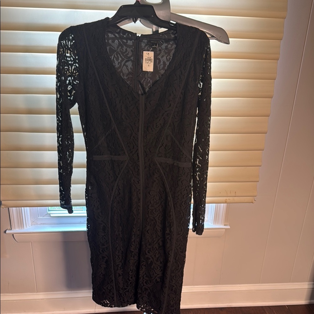 Ann Taylor Black Long Sleeve Sheath lace guipure Dress for Night Out size 4